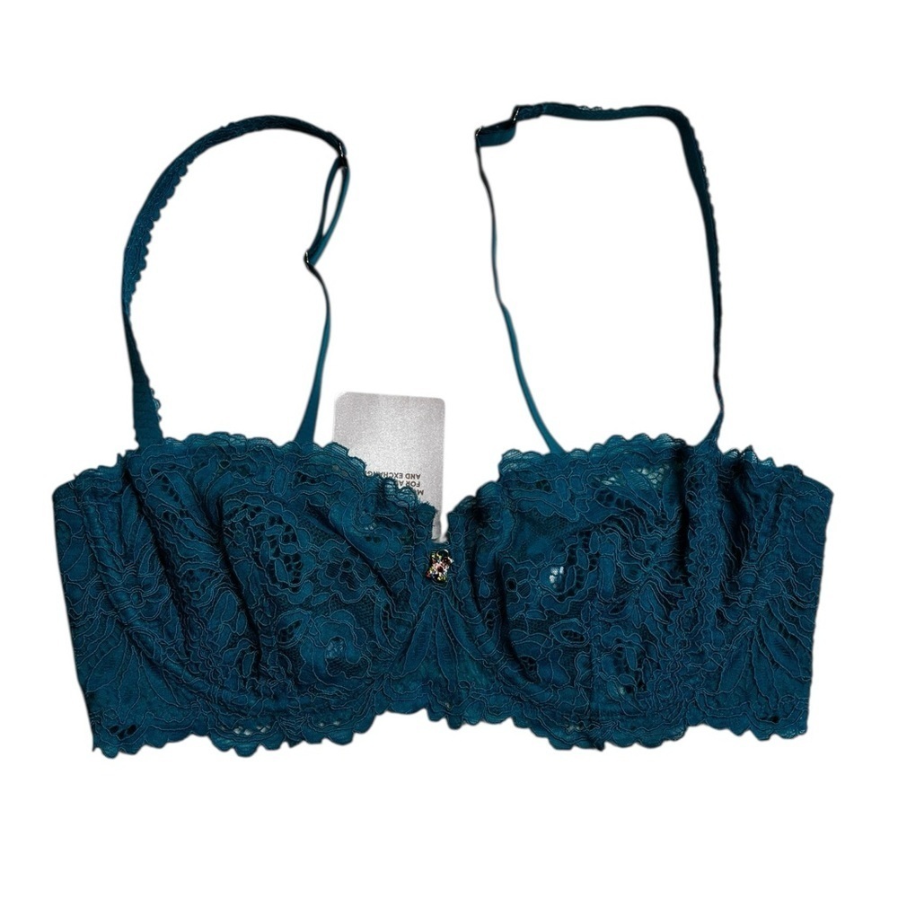 NEW Savage x Fenty Romantic Corded Lace Unlined Balconette Bra Blue Size 36DDD